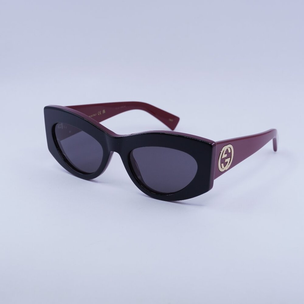 Gucci GG1843S 006 Sunglasses Black / Burgundy Cat Eye Frame, Grey Lenses